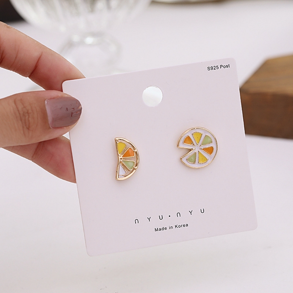 Cute Girly Citrus Orange Slice Earrings - Picture 2 of 3